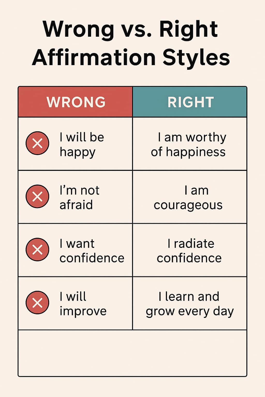 Wrong vs. Right affirmation styles