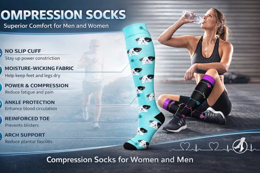 6 pack copper compression socks for men and women designed for improved circulation, comfort, and support during sports, travel, and daily wear.