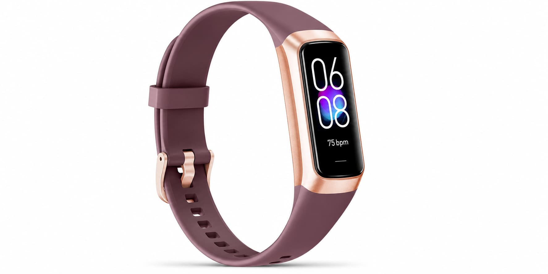 AMOLED fitness tracker smartwatch with slim display showing time and heart rate with stylish band