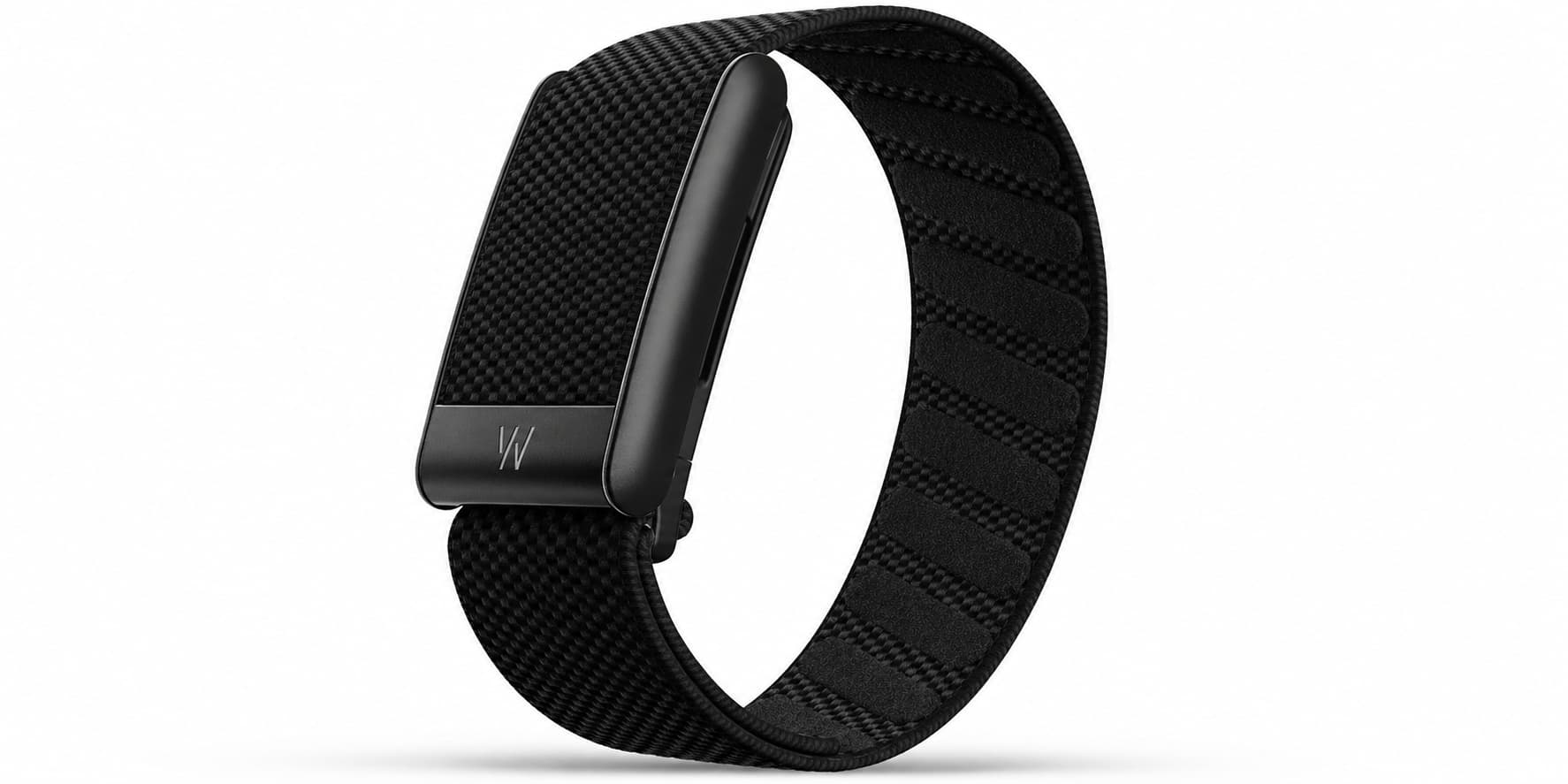 WHOOP 5.0 fitness tracker with black woven strap designed for recovery, sleep, and performance tracking